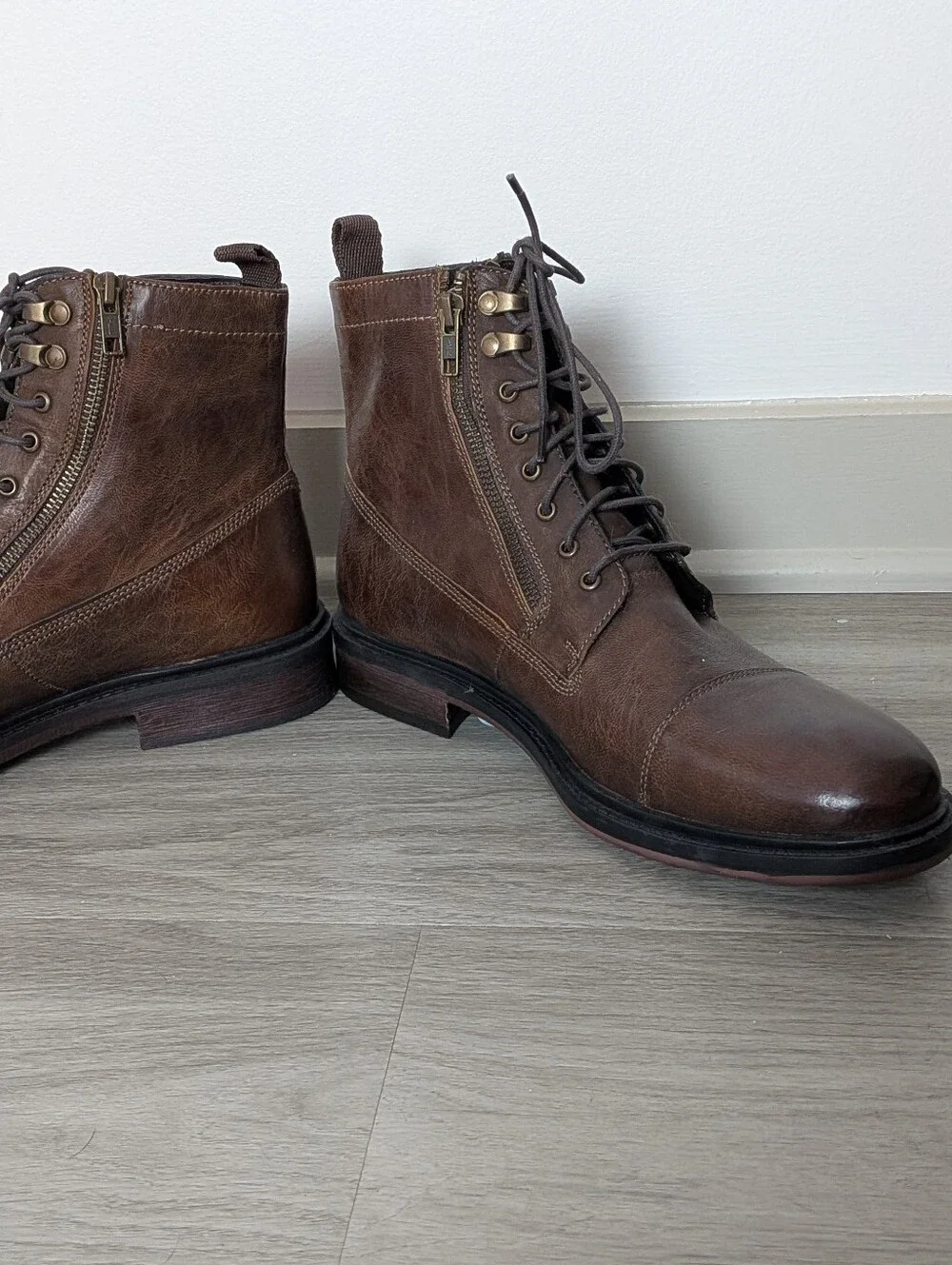 Steve Madden P-Gabe Mens Brown Leather Lace Up Casual Dress Boot Size 10